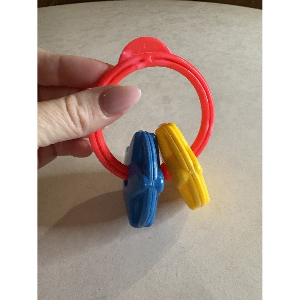 Vintage 1999 Mattel Baby Rattle Red Ring Blue Yellow Stars Plastic Toy Mexico